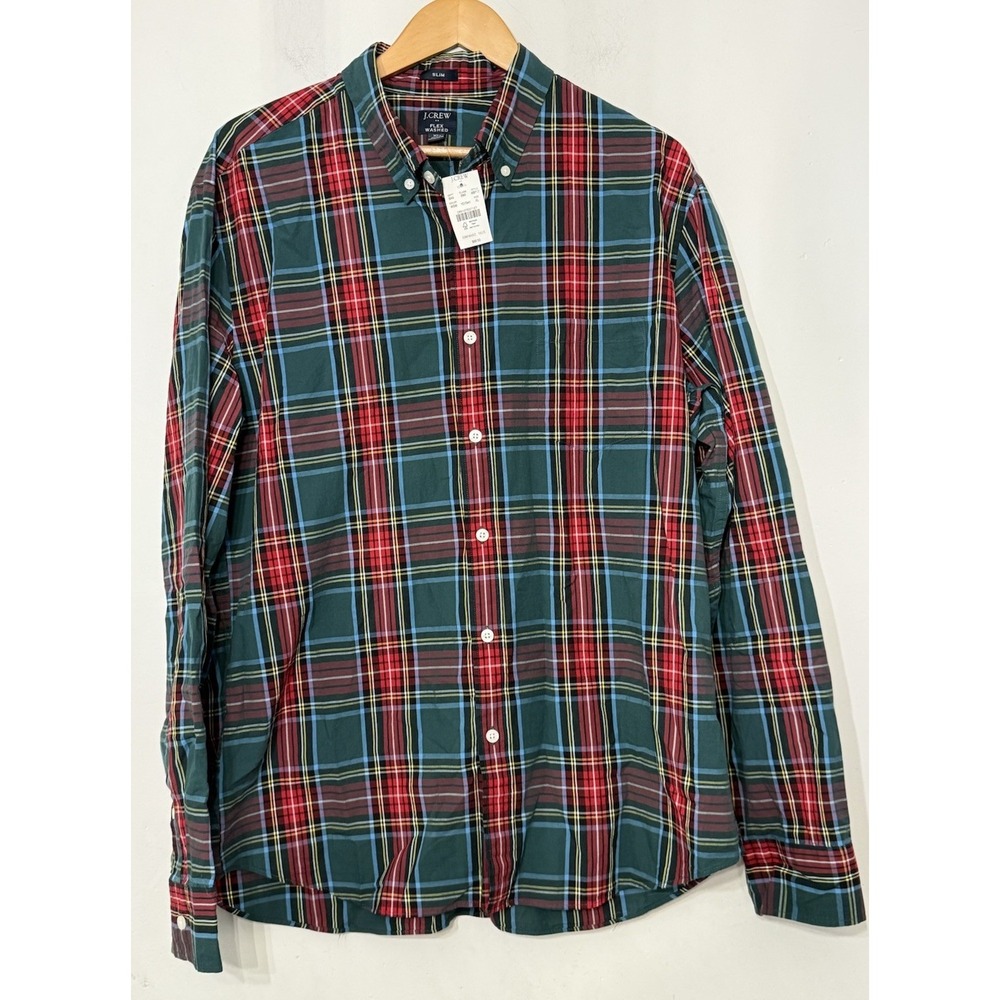 J.CREW Button Down Men's Multicolor Plaid Flex Washed Slim Fit Stretch NWT XL